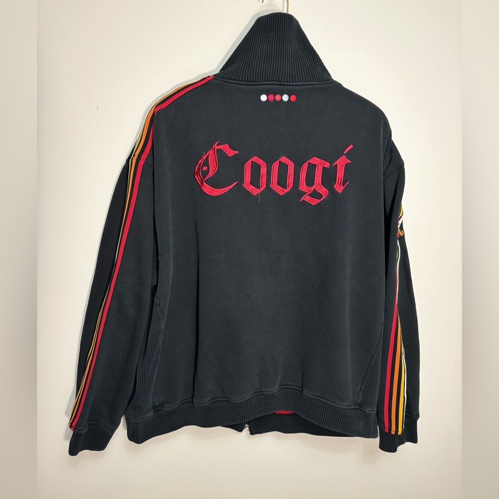 Coogi Rare Vintage 90s Full Zip embroidered logo front & back Jacket Coat Black.